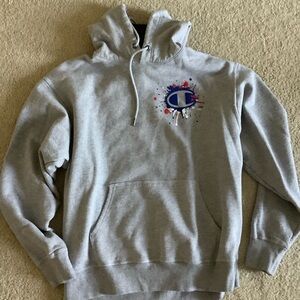 Champion Mens Graphic Paint Splatter Hoodie Sweatshirt Large Logo